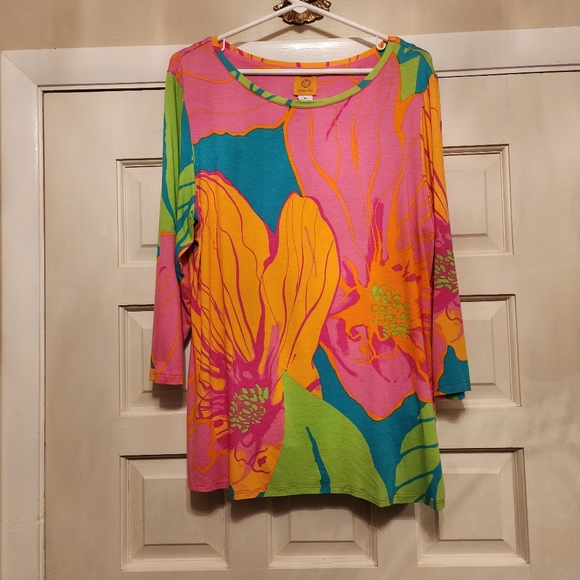 Ruby Road Vibrant Floral Colorful XL 3/4 Sleeve Rayon/spandex Scoop Neck - Picture 6 of 6